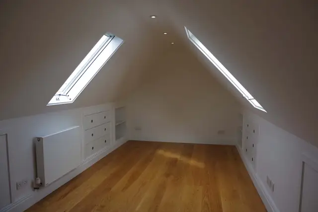 Loft room with two rooflights and oak floor