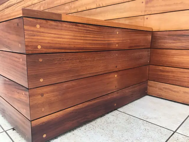 Iroko clad planters on the terrace